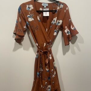 Veronica M Brown Floral Wrap Midi Dress